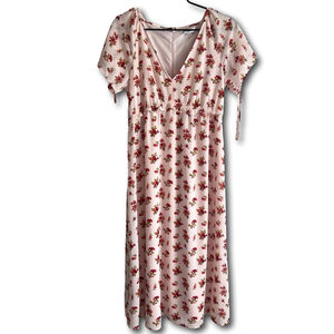 Madewell Tie Sleeve Ruffle Waist Midi Dress Countryside Blooms Pink Floral Size6